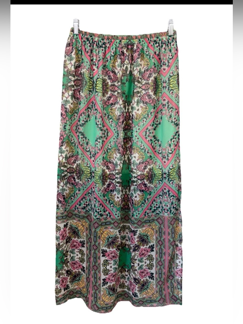 Blue Rain Francesca Maxi Boho Beach Coastal Flowy Festival Paisley Skirt NWT MED